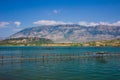 Lake view in Butrint - Buthrotum. Touristic historical attraction. Summer in Albania Royalty Free Stock Photo