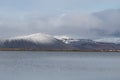 lake view of Hverfjall Crater with snow Royalty Free Stock Photo