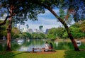 Lake view of Lumpini Park in Bangkok Royalty Free Stock Photo