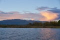 Lake view at sunset with Gardunha mountains on the background at sunset in Castelo Branco, Portugal Royalty Free Stock Photo