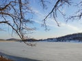 Frozen lake view winterscape