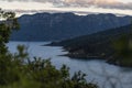 Lake Waikaremoana seen from the top of a hill. New Zealand, Hawke`s Bay