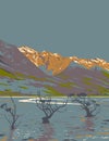 Lake Wakatipu in Glenorchy Otago South Island New Zealand WPA Art Deco Poster