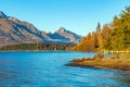 Lake Wakatipu in the morning in Queenstown, New Zealand, Double cone mountain view and a small harbor