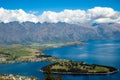 Lake Wakatipu and Queenstown aerial view, the Remarkables mountains in the background