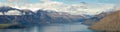 Lake Wakatipu and Southern Alps panorama, Queenstown,  New Zealand Royalty Free Stock Photo