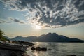 Lake Walchensee with Herzogstand mountain Jochberg, Bavaria, Germany. Night shot