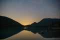 Lake Walchensee with Herzogstand mountain Jochberg, Bavaria, Germany. Night shot