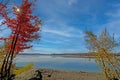 Lake Wallenpaupack in Poconos PA on a bright fall day lined with trees