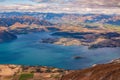 Wanaka lake and Wanaka town in evening light