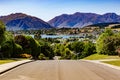 Lake Wanaka and the Southern Alps, with surrounding landscape in Wanaka, Otago, South Island, New Zealand Royalty Free Stock Photo