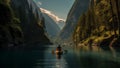 lake water person scenic nature boat outdoors travel landscape river. Generative AI.