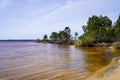 Lake water and sandy wild natural beach in Lacanau Gironde Aquitaine Royalty Free Stock Photo