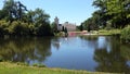 Lake with waterbirds in French chateau garden