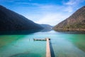 Lake Weissensee in Carinthia. Jetty at the east riverbank close to Stockenboi