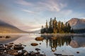 Lake Wenatchee Early Morning in the distance Emerald Island Royalty Free Stock Photo