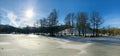 Panoramic view of a frozen lake Royalty Free Stock Photo