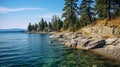 Rocky Shoreline At Flathead Lake Waterfront With Shelter Island View