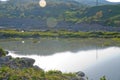 Lake in Xizi . Amazing landscape of lake with crystal clear green water and blue sky. Panoramic view of beautiful mountain Royalty Free Stock Photo