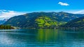 Lake Zell, German: Zeller See, and mountains on the backround. Zell am See, Austrian Alps, Austria Royalty Free Stock Photo