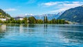 Lake Zell, German: Zeller See, and mountains on the backround. Zell am See, Austrian Alps, Austria Royalty Free Stock Photo