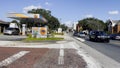 Phillips 66 gas station price sign and traffic