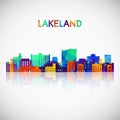 Lakeland skyline silhouette in colorful geometric style.