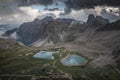 Lakes Lago dei Piani with Paternkofel mountains in the Dolomite Alps in South Tyrol during summer from above