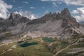 Lakes Lago dei Piani with Paternkofel mountains in the Dolomite Alps in South Tyrol during summer