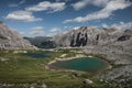 Lakes Lago dei Piani at Three Peaks Hut in the Dolomite Alps in South Tyrol during summer