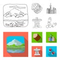 Lakes, mountains, the tower of SI-EN and other symbols of Canada.Canada set collection icons in outline,flat style