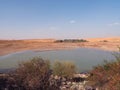 Lakes with reduced water levels in summer, global warming and drought