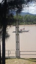 Lakes and Rivers - River in Rockhampton with water marker during flooding showing levels of flood waters Qld Australia