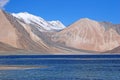 Lakescape Nature Scene of Pangong tso or Pangong Lake with Snow mountain background is best famous destination at Leh Ladakh ,Jam