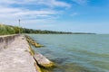 Lakeside at Balaton in Keszthely, Hungary, blue sky with white clouds