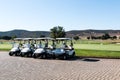 Golf Carts Lined Up at Barona Creek Golf Club in Lakeside, California Royalty Free Stock Photo