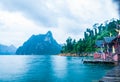 Lakeside cottages and mountains Royalty Free Stock Photo