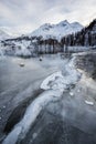 Lakeside with curvy Omiwatari, which is a phenomenon when two ice sheets collide