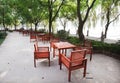 Lakeside desks and chairs Royalty Free Stock Photo