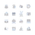 Lakeside docks line icons collection. Serene, Tranquil , Scenic, Vacation , Berth, Pier, Waterfront vector and linear