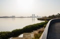 Lakeside fenced platform in sunny winter afternoon,Chengdu