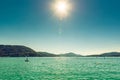 Lakeside Holidays. Great lake Klagenfurt am Worthersee. The large lake of Klagenfurt in Austria. Many boats are anchored. Summer