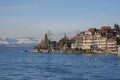 Lakeside homes seen from a cruise boat at Lake Thun, Switzerland, Europe Royalty Free Stock Photo