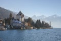 Lakeside homes seen from a cruise boat at Lake Thun, Switzerland, Europe Royalty Free Stock Photo