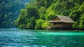 Lakeside Hut Surrounded by Trees Royalty Free Stock Photo