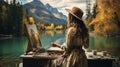 Lakeside Inspiration: Woman Capturing Serenity with Her Paintbrush