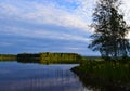 Lakeside landscape in Puolanka. Finnish nightless night Royalty Free Stock Photo