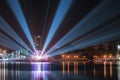 Lakeside night view and beautiful light beam Royalty Free Stock Photo