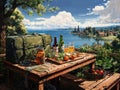 Lakeside Picnic Adventure - Idyllic Summer Day Canvas Print. Royalty Free Stock Photo