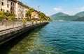 Lakeside of picturesque village Morcote on the shore of lake Lugano, Ticino, Switzerland